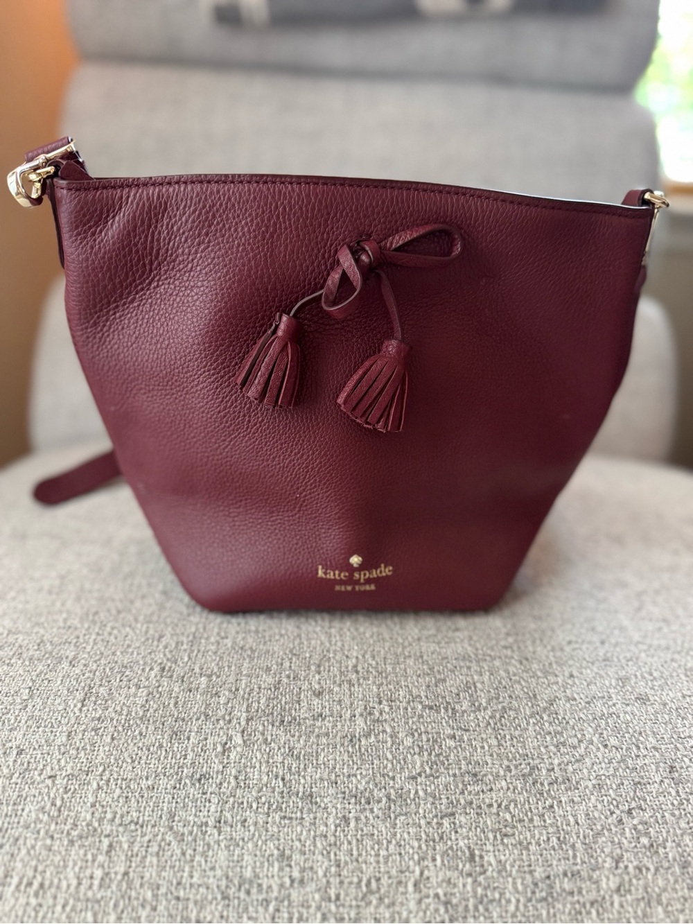 kate spade Leather Tassel Crossbody Bag - Burgundy